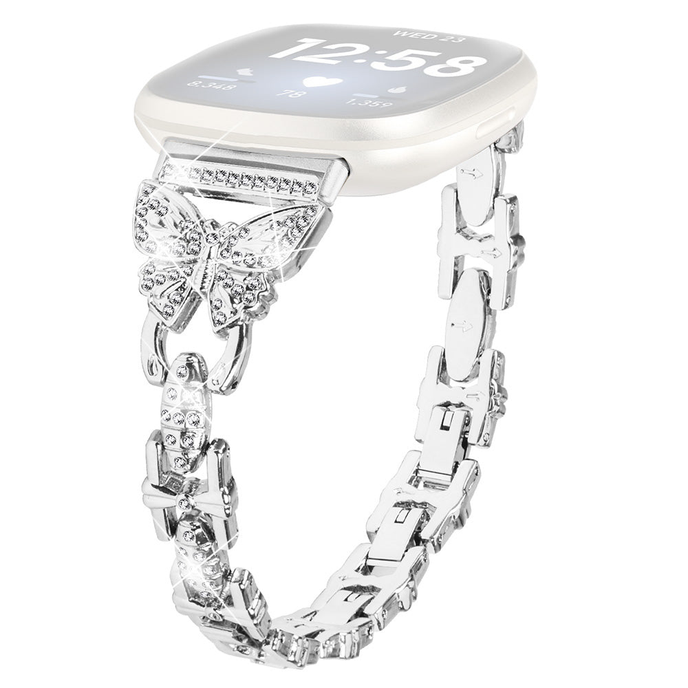 For Fitbit Versa 4 Sense 2 Bling Watch Band Stainless Steel Butterfly Rhinestone Decor Strap For Fitbit Versa 4 Sense 2 Bling Watch Band Stainless Steel Butterfly Rhinestone Decor Strap